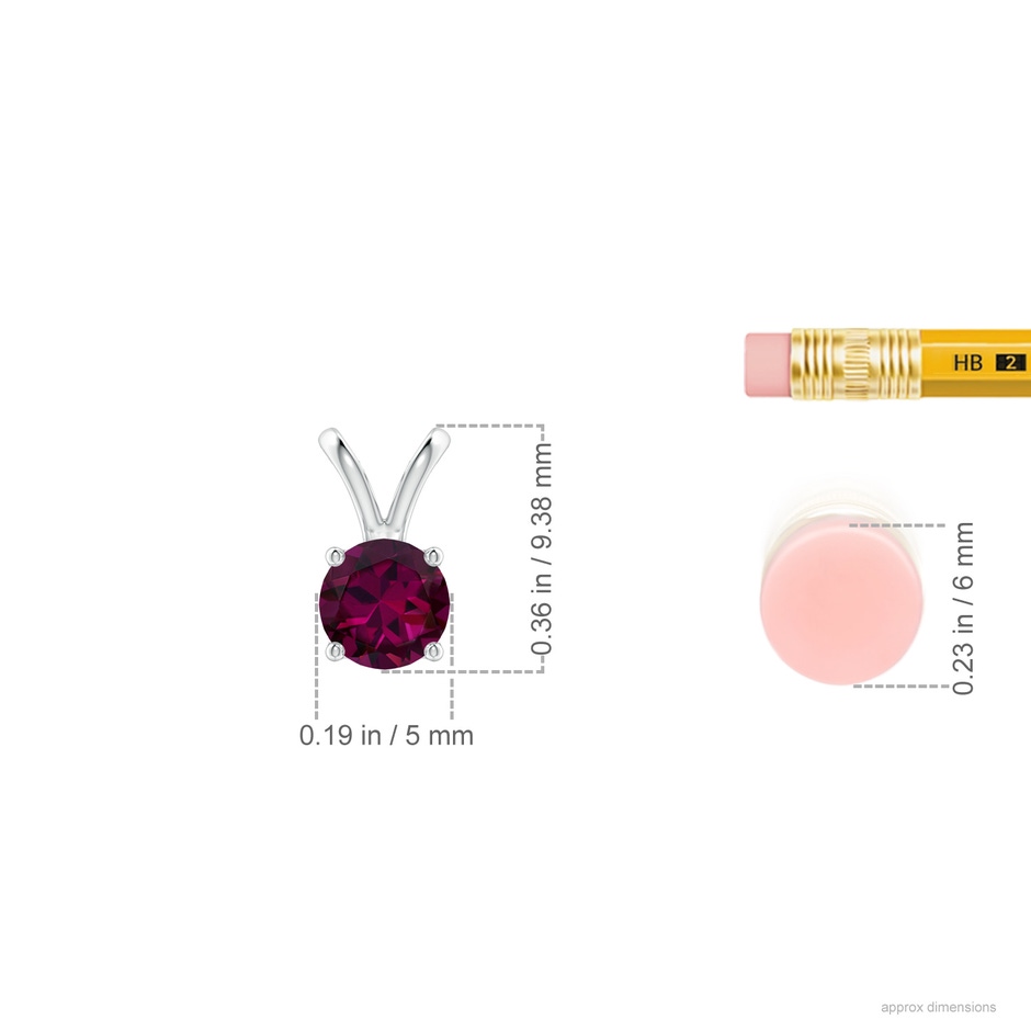 5mm AAAA V-Bale Round Rhodolite Solitaire Pendant in P950 Platinum ruler