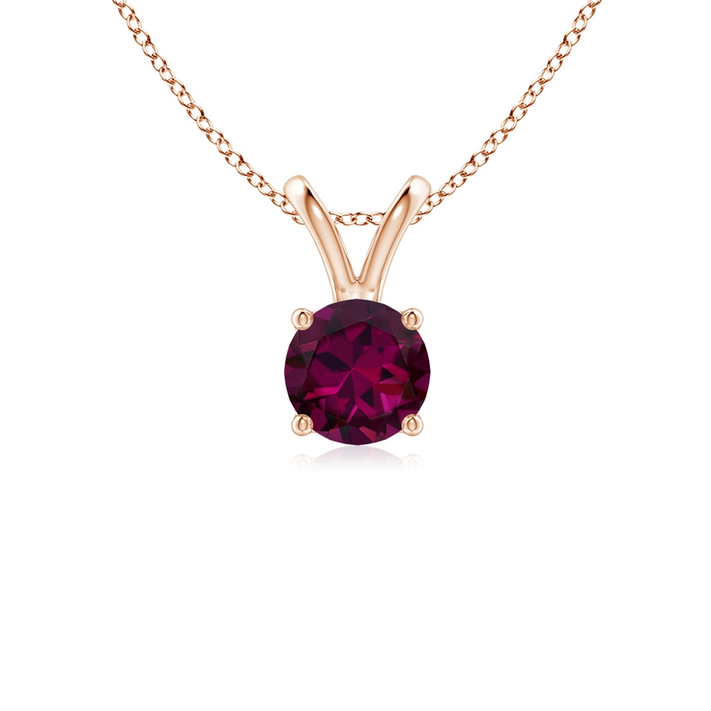 5mm AAAA V-Bale Round Rhodolite Solitaire Pendant in Rose Gold