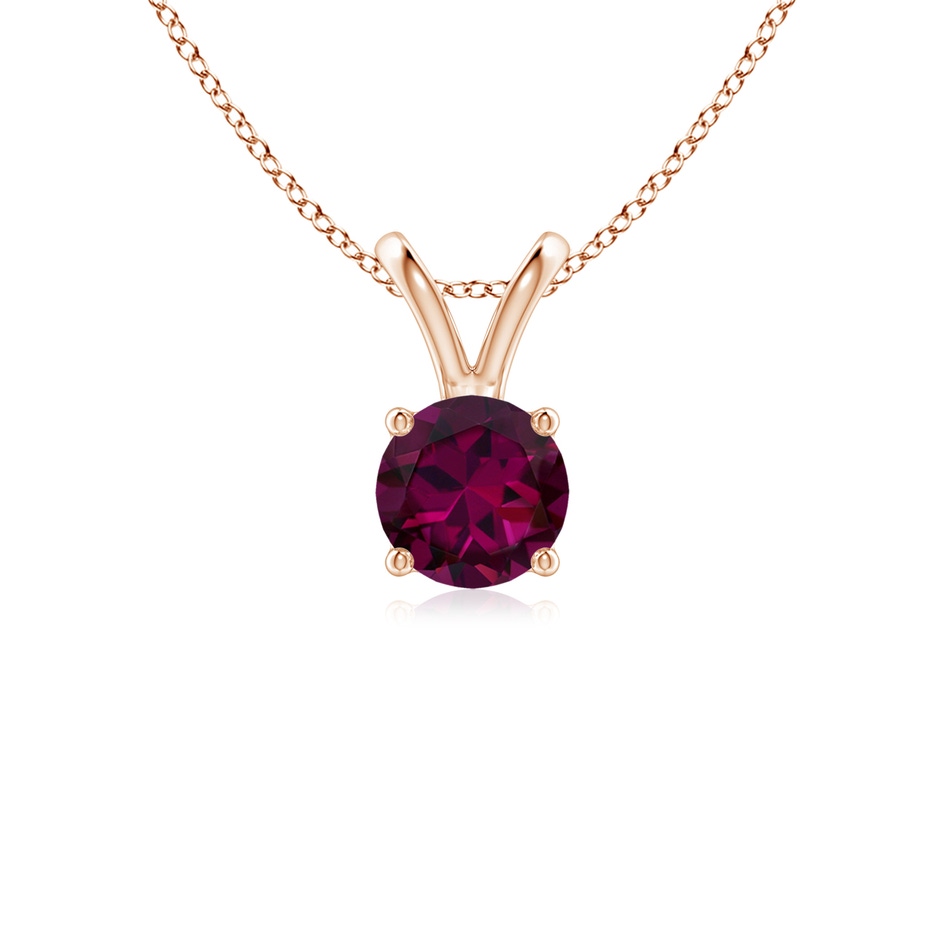 5mm AAAA V-Bale Round Rhodolite Solitaire Pendant in Rose Gold 