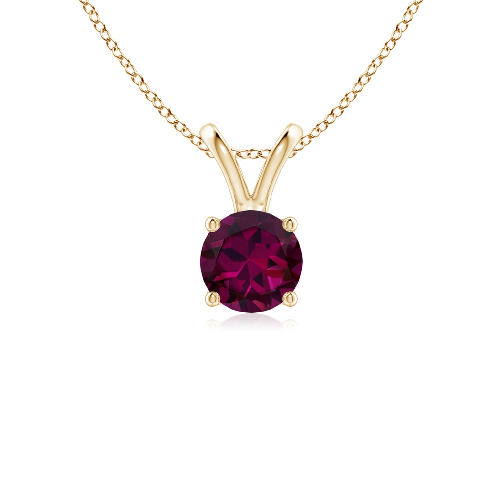 5mm AAAA V-Bale Round Rhodolite Solitaire Pendant in Yellow Gold