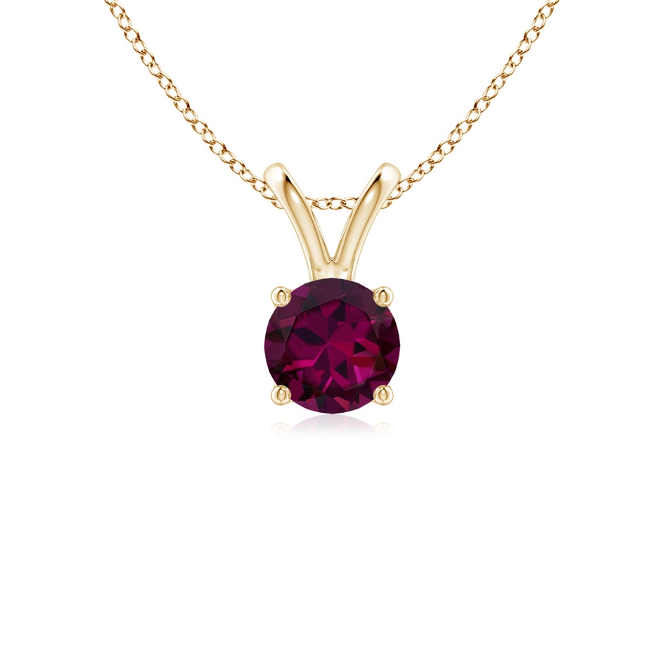 5mm AAAA V-Bale Round Rhodolite Solitaire Pendant in Yellow Gold 