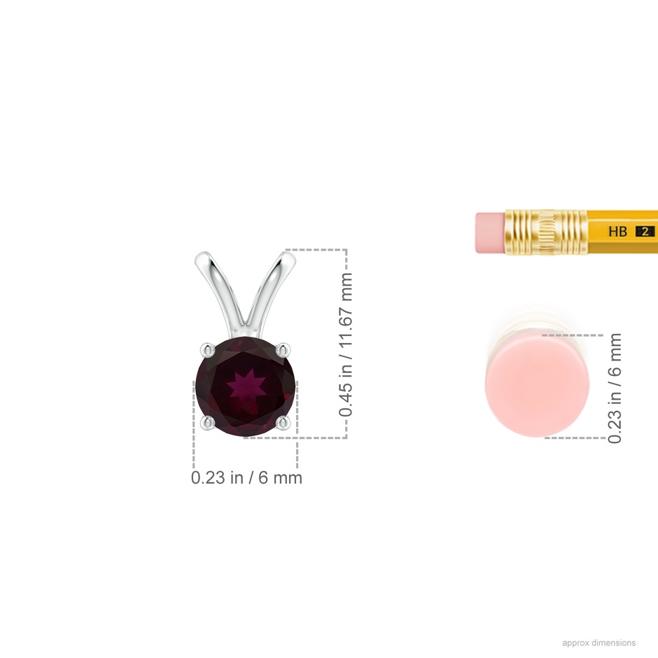 6mm A V-Bale Round Rhodolite Solitaire Pendant in White Gold ruler