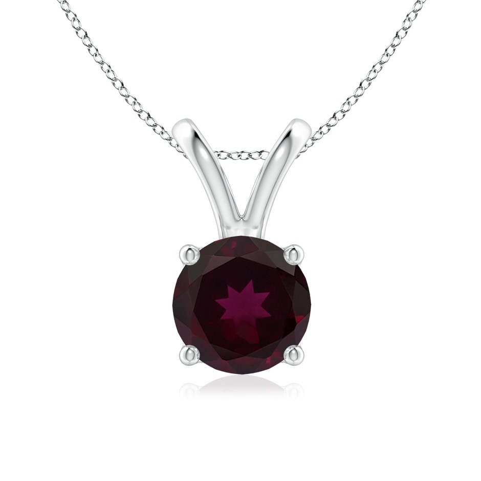 7mm A V-Bale Round Rhodolite Solitaire Pendant in White Gold 