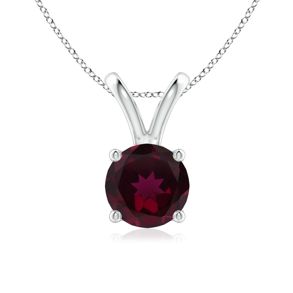 7mm AA V-Bale Round Rhodolite Solitaire Pendant in White Gold 