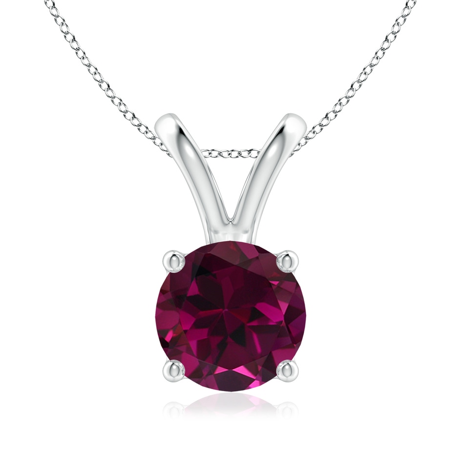 8mm AAA V-Bale Round Rhodolite Solitaire Pendant in White Gold 