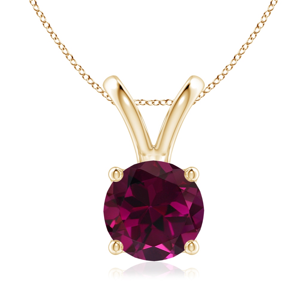 8mm AAA V-Bale Round Rhodolite Solitaire Pendant in Yellow Gold