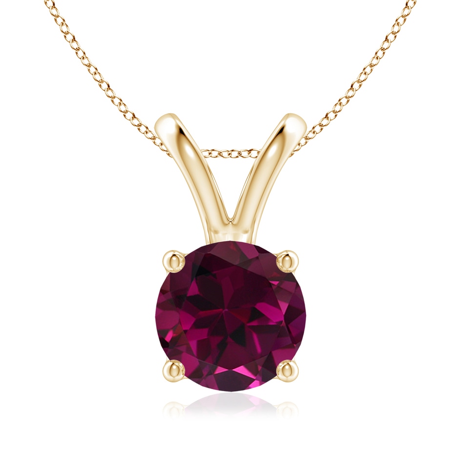 8mm AAA V-Bale Round Rhodolite Solitaire Pendant in Yellow Gold 