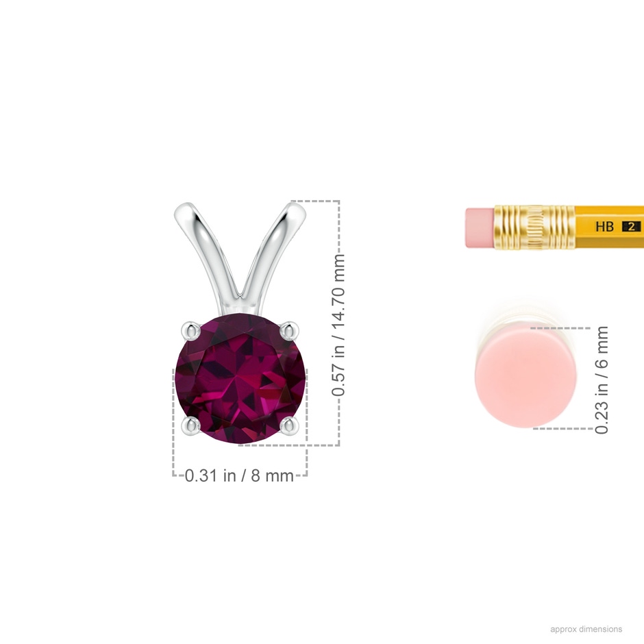 8mm AAAA V-Bale Round Rhodolite Solitaire Pendant in P950 Platinum ruler