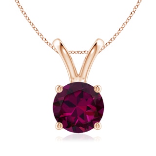 8mm AAAA V-Bale Round Rhodolite Solitaire Pendant in Rose Gold