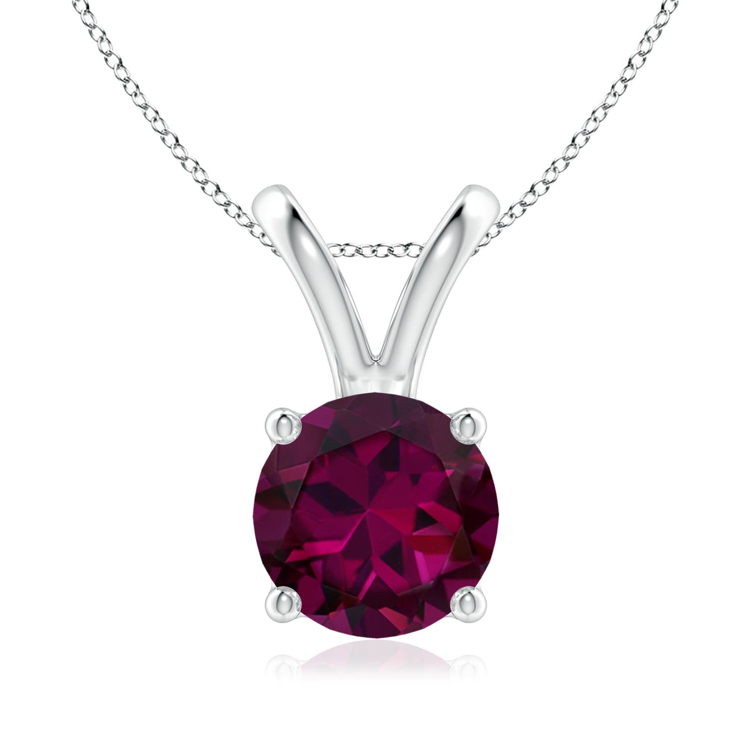8mm AAAA V-Bale Round Rhodolite Solitaire Pendant in White Gold