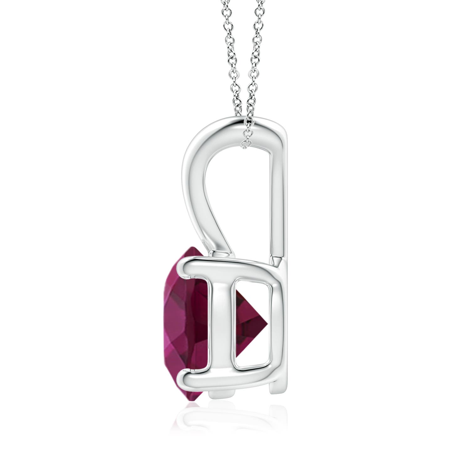 8mm AAAA V-Bale Round Rhodolite Solitaire Pendant in White Gold