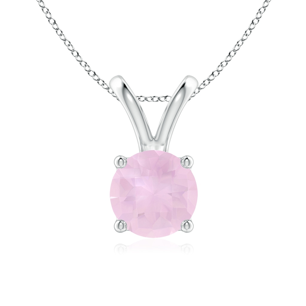 7mm AAA V-Bale Round Rose Quartz Solitaire Pendant in White Gold