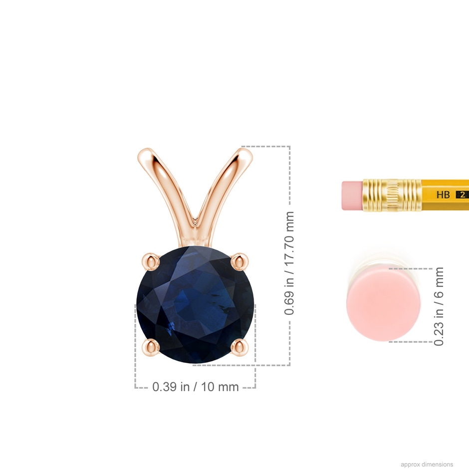 10mm A V-Bale Round Blue Sapphire Solitaire Pendant in 18K Rose Gold ruler