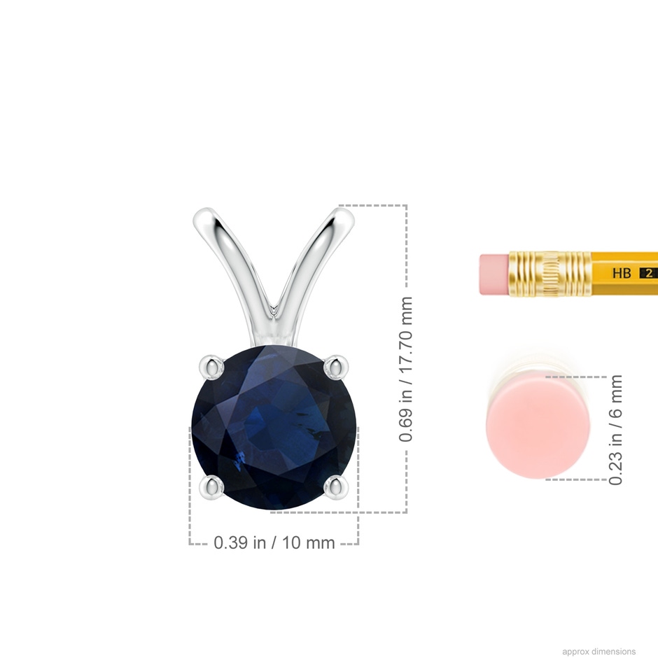 10mm A V-Bale Round Blue Sapphire Solitaire Pendant in P950 Platinum ruler