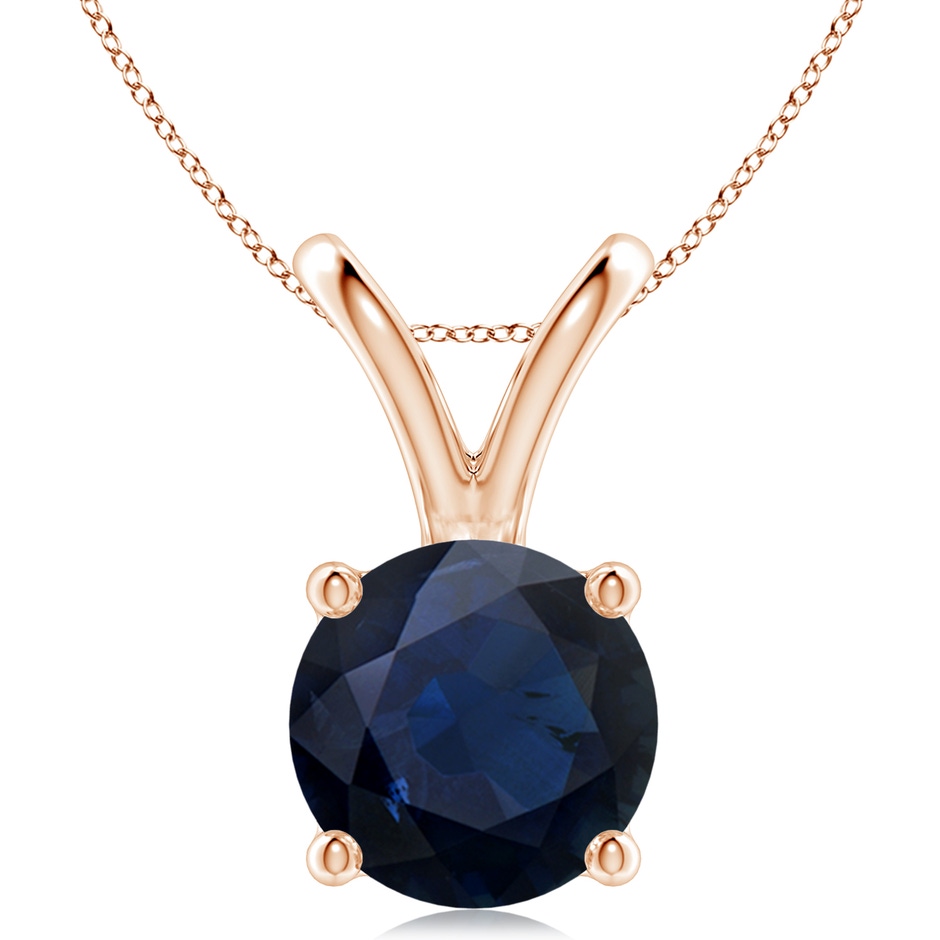 10mm A V-Bale Round Blue Sapphire Solitaire Pendant in Rose Gold 