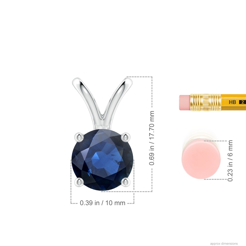 10mm AA V-Bale Round Blue Sapphire Solitaire Pendant in P950 Platinum ruler