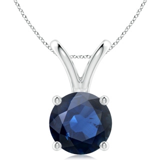 10mm AA V-Bale Round Blue Sapphire Solitaire Pendant in White Gold