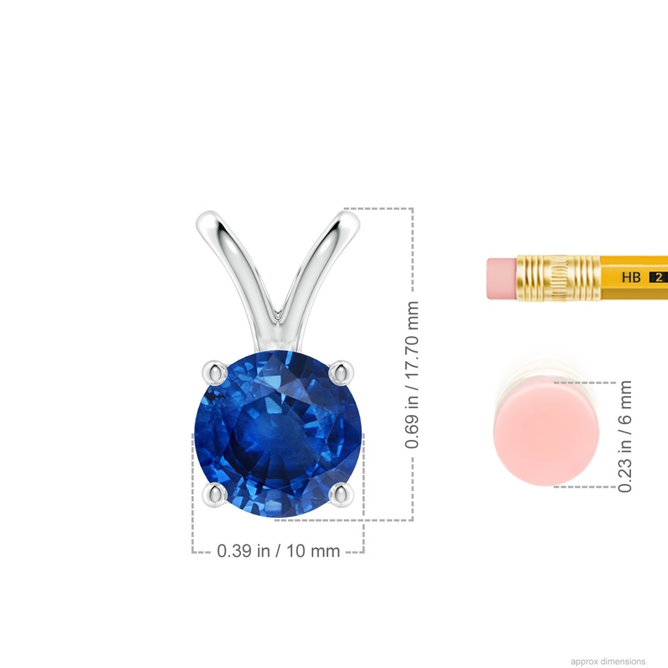 10mm AAA V-Bale Round Blue Sapphire Solitaire Pendant in P950 Platinum ruler