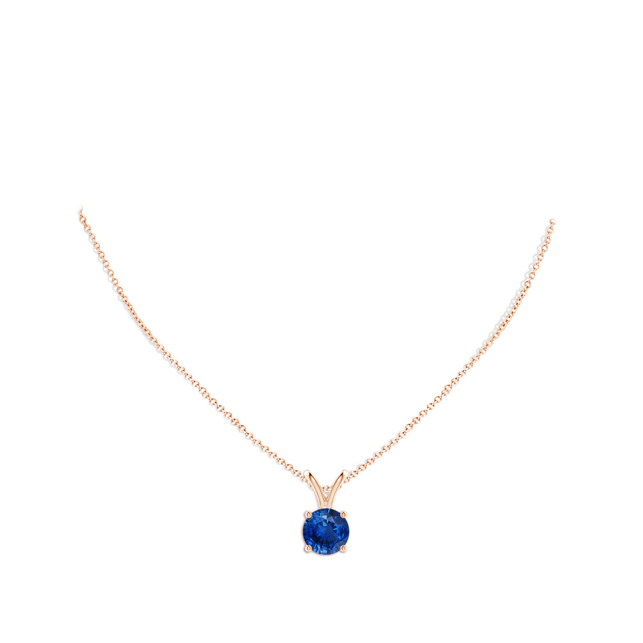 10mm AAA V-Bale Round Blue Sapphire Solitaire Pendant in Rose Gold pen