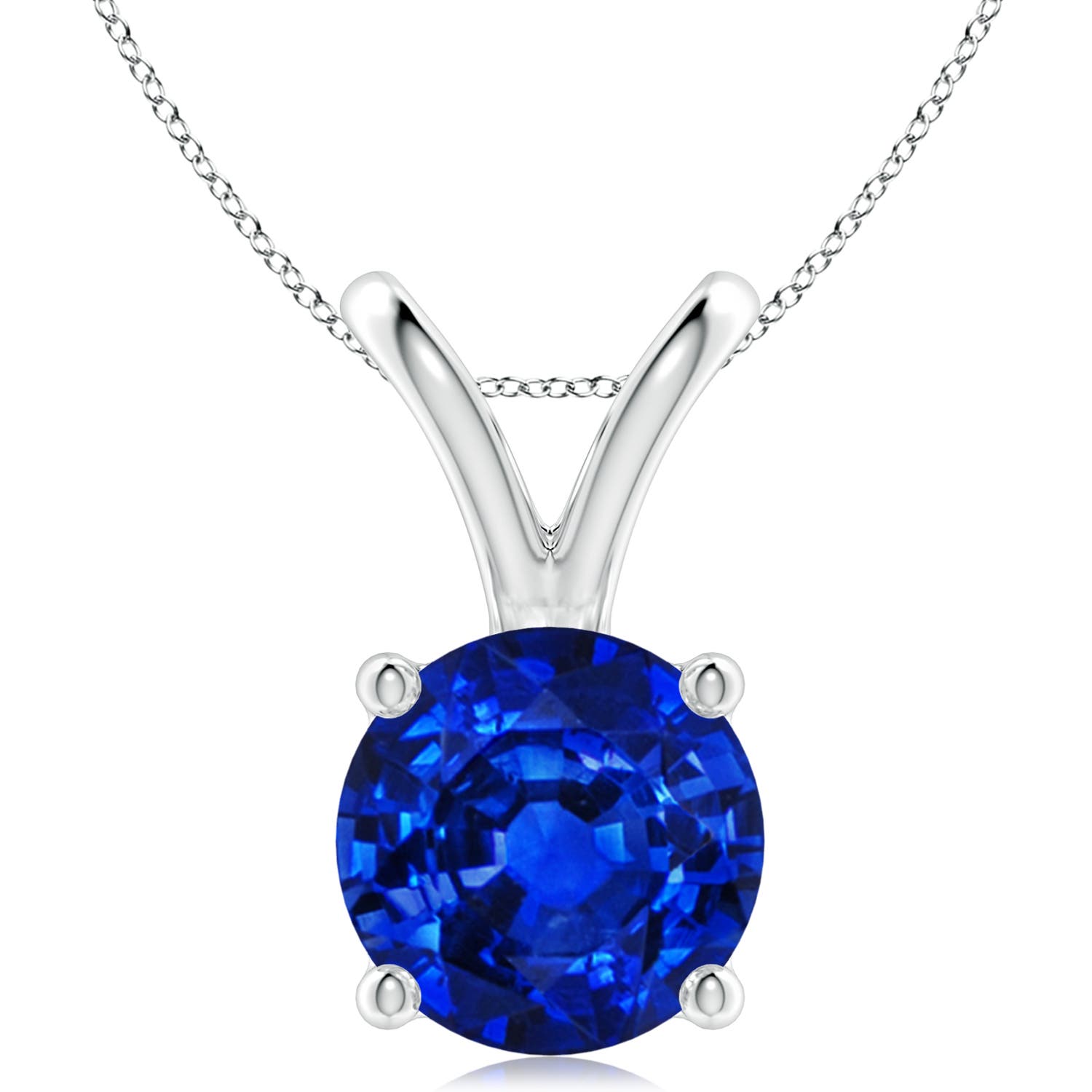 Angara 4.5 CTW V-Bale Round Blue Sapphire Solitaire Pendant in 18K White Gold