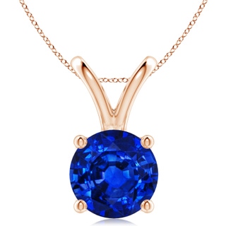 10mm AAAA V-Bale Round Blue Sapphire Solitaire Pendant in Rose Gold