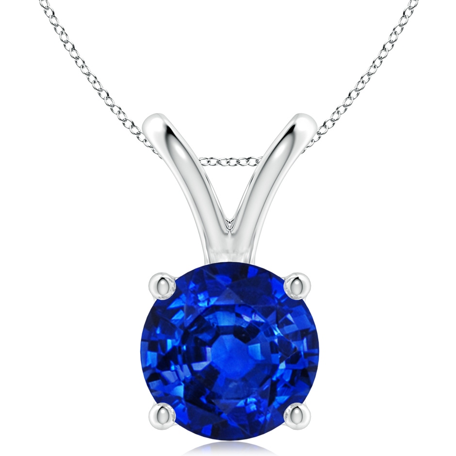 10mm AAAA V-Bale Round Blue Sapphire Solitaire Pendant in White Gold 