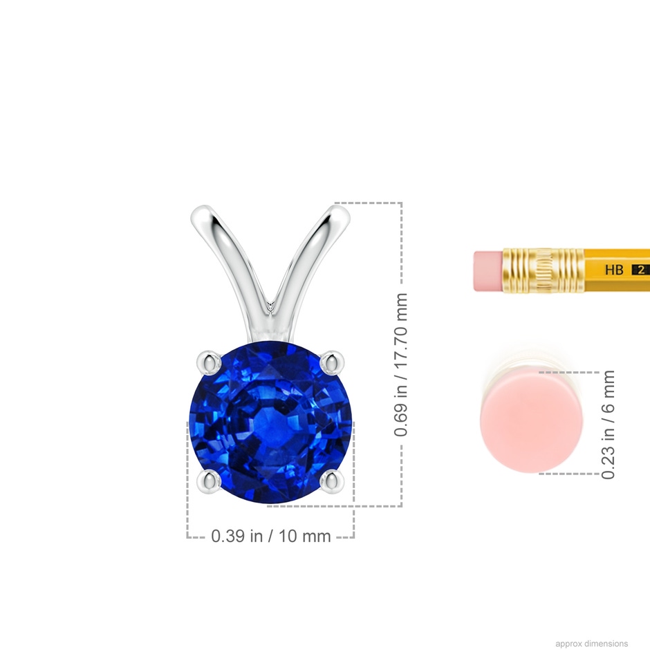 10mm AAAA V-Bale Round Blue Sapphire Solitaire Pendant in White Gold ruler