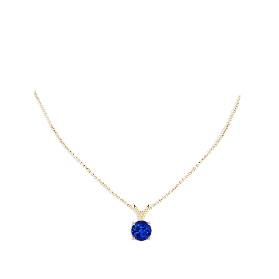 10mm AAAA V-Bale Round Blue Sapphire Solitaire Pendant in Yellow Gold pen