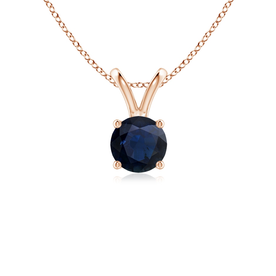 5mm A V-Bale Round Blue Sapphire Solitaire Pendant in Rose Gold 