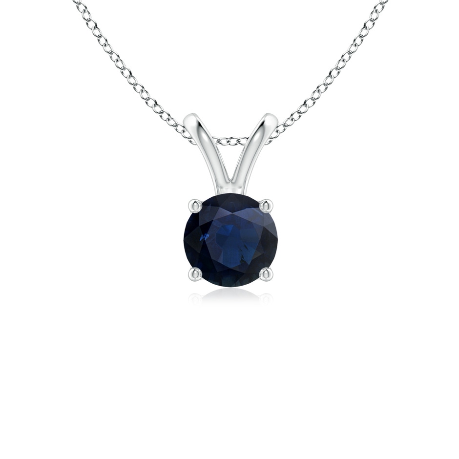 5mm A V-Bale Round Blue Sapphire Solitaire Pendant in White Gold 