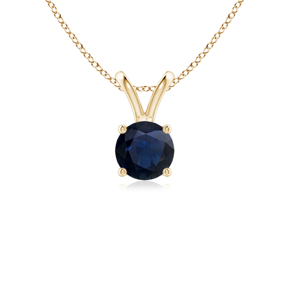 5mm A V-Bale Round Blue Sapphire Solitaire Pendant in Yellow Gold 