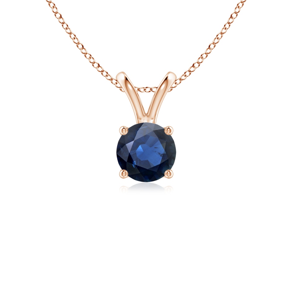 5mm AA V-Bale Round Blue Sapphire Solitaire Pendant in Rose Gold 