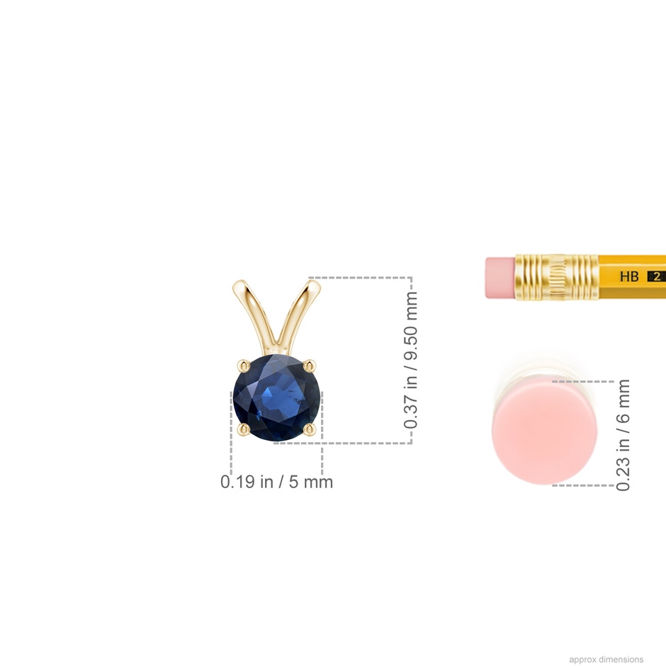 5mm AA V-Bale Round Blue Sapphire Solitaire Pendant in Yellow Gold ruler
