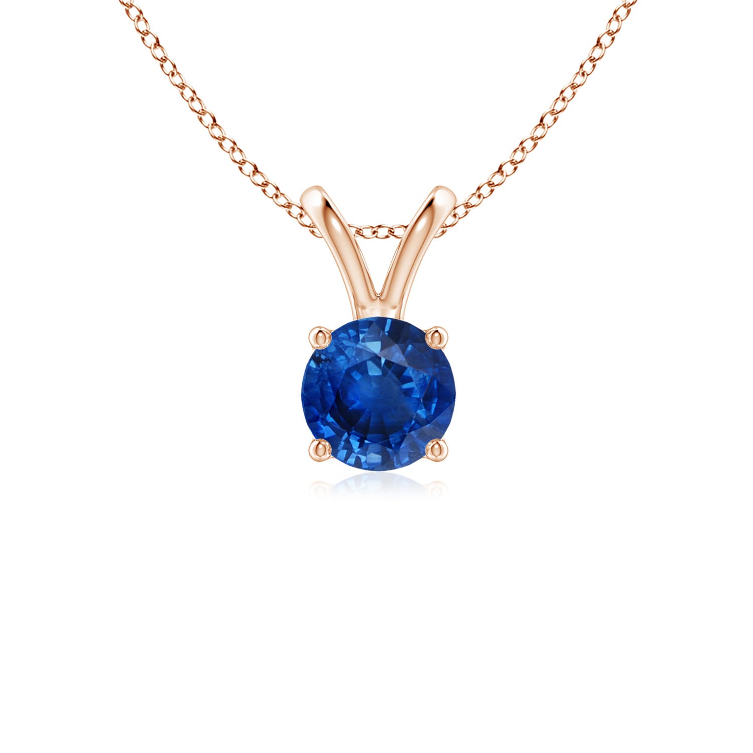 5mm AAA V-Bale Round Blue Sapphire Solitaire Pendant in Rose Gold