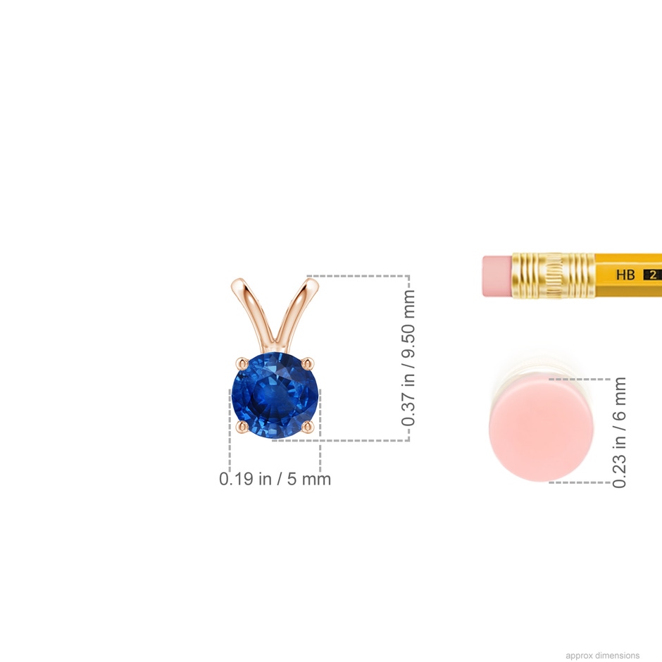 5mm AAA V-Bale Round Blue Sapphire Solitaire Pendant in Rose Gold ruler