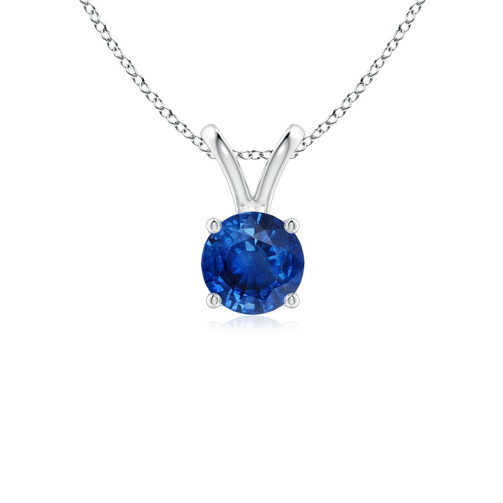 5mm AAA V-Bale Round Blue Sapphire Solitaire Pendant in White Gold