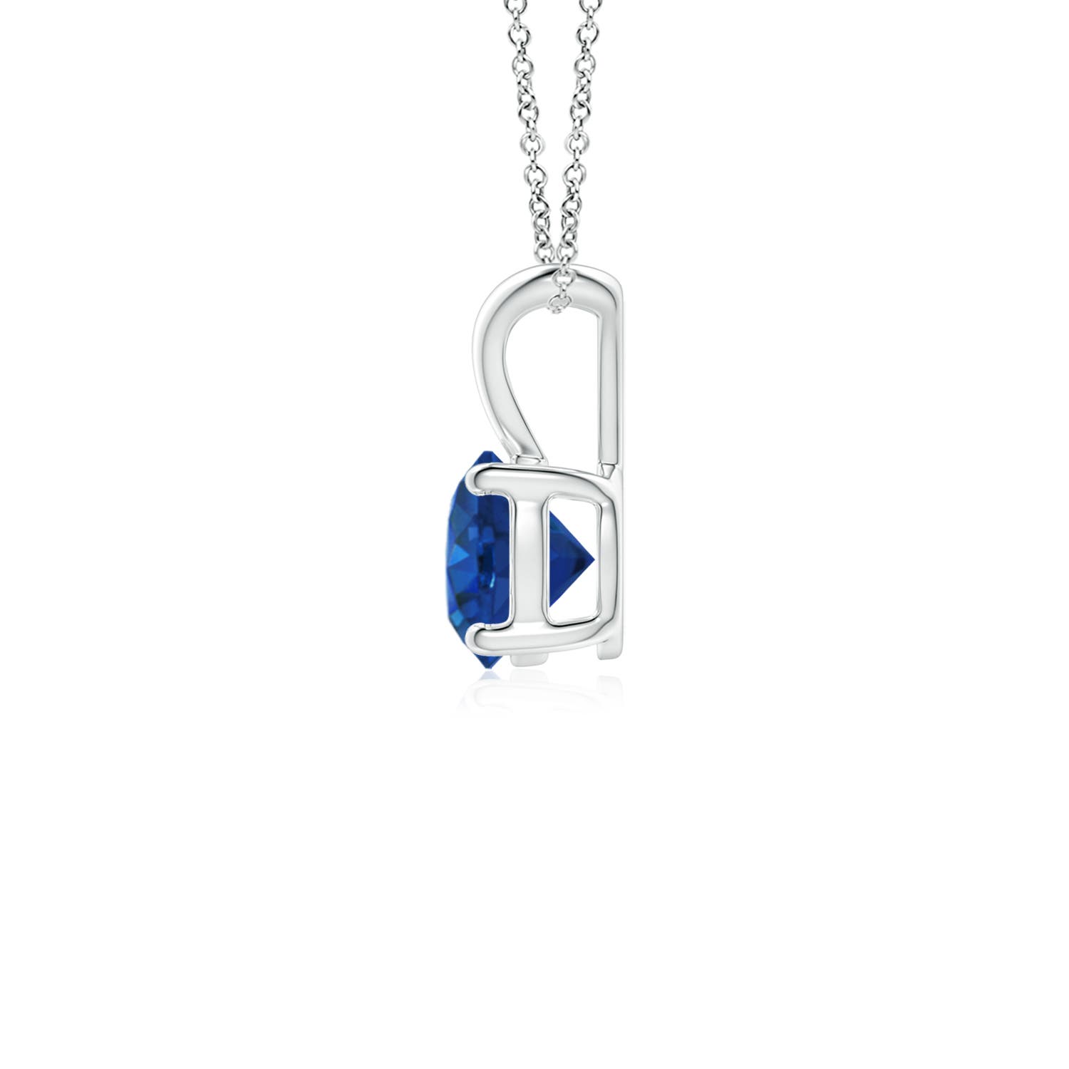 5mm AAA V-Bale Round Blue Sapphire Solitaire Pendant in White Gold - side 3