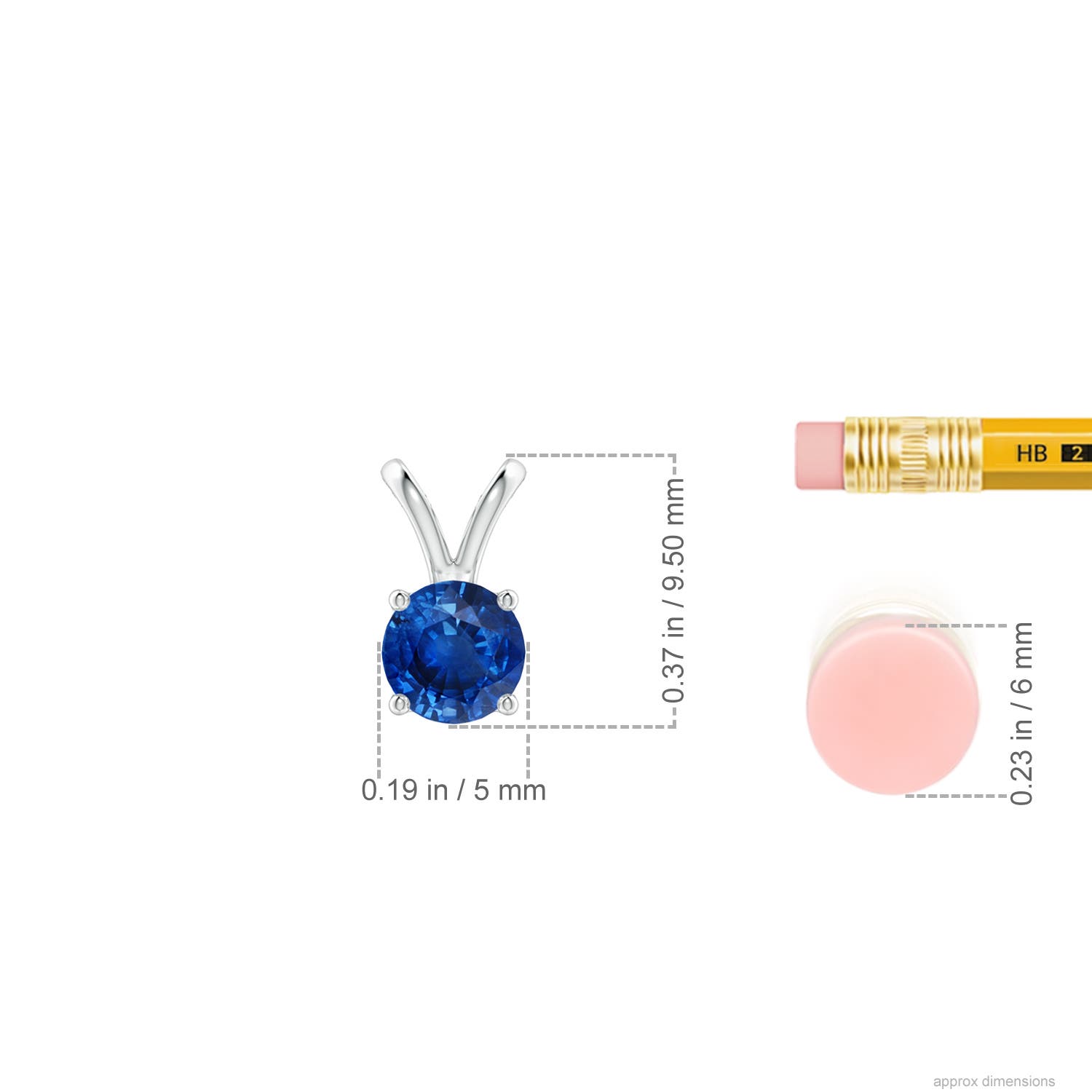 5mm AAA V-Bale Round Blue Sapphire Solitaire Pendant in White Gold - ruler