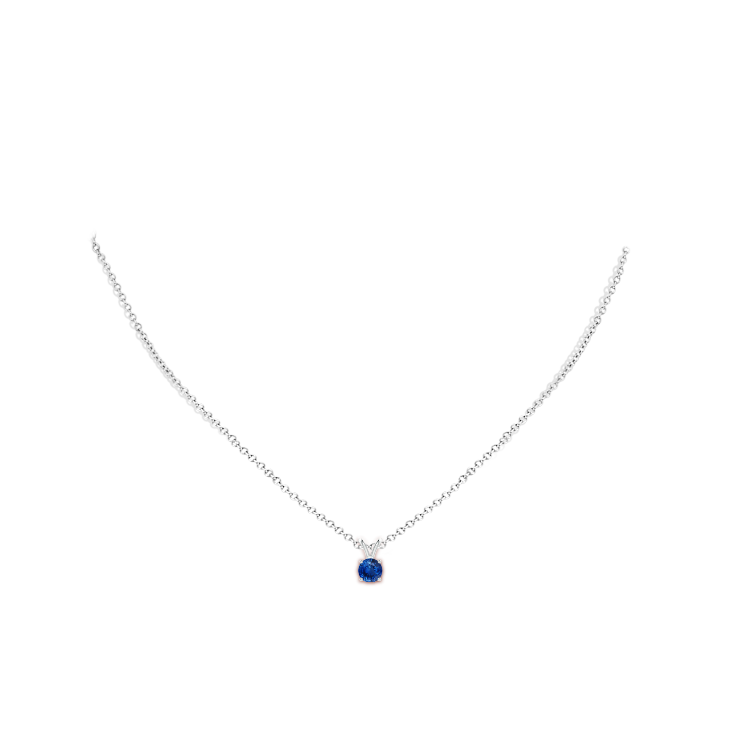 5mm AAA V-Bale Round Blue Sapphire Solitaire Pendant in White Gold - body_neck
