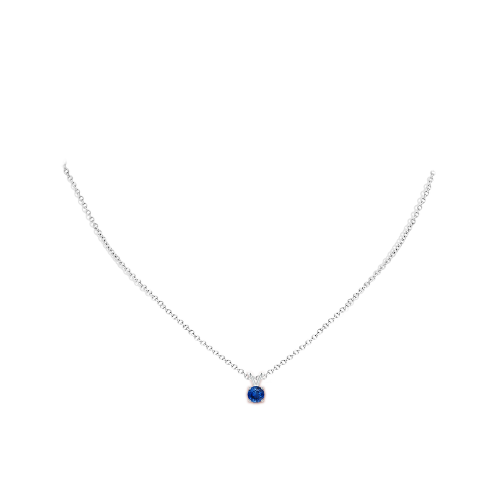 5mm AAA V-Bale Round Blue Sapphire Solitaire Pendant in White Gold pen