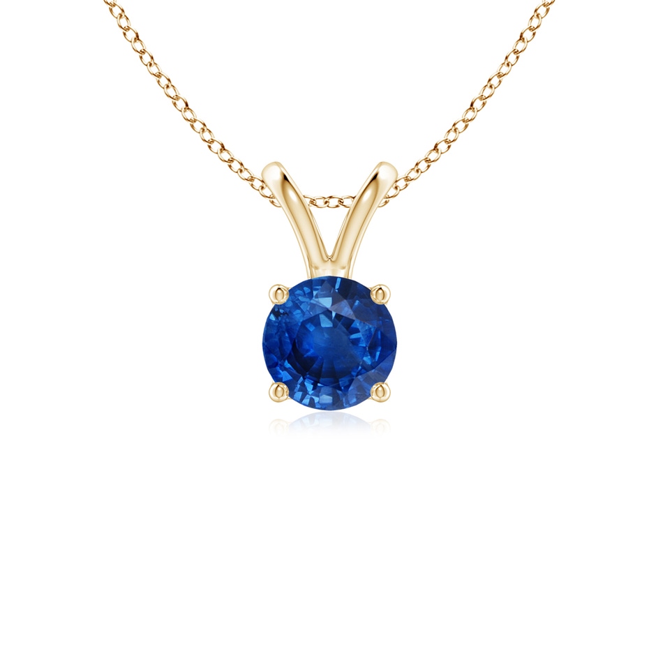 5mm AAA V-Bale Round Blue Sapphire Solitaire Pendant in Yellow Gold 