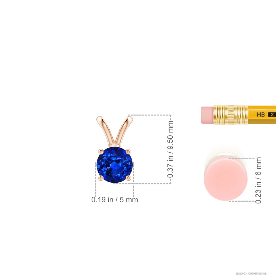 5mm AAAA V-Bale Round Blue Sapphire Solitaire Pendant in 18K Rose Gold ruler
