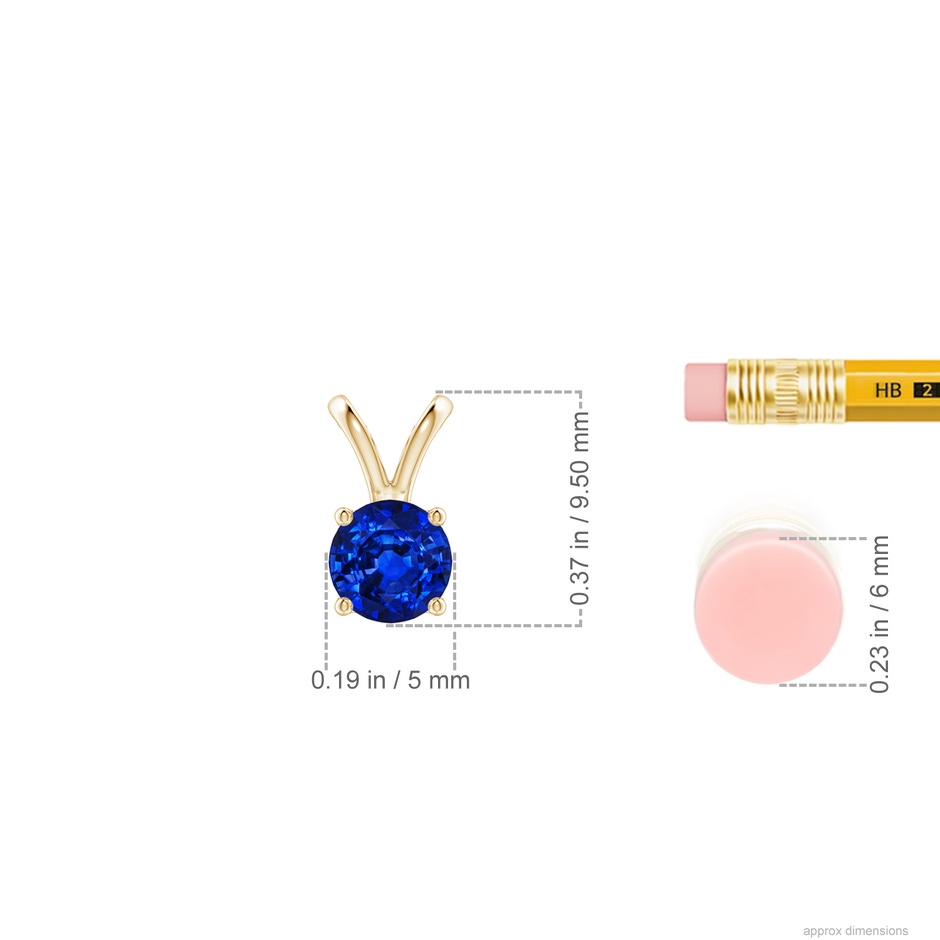 5mm AAAA V-Bale Round Blue Sapphire Solitaire Pendant in 18K Yellow Gold ruler