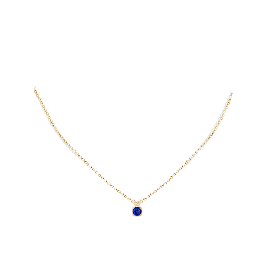 5mm AAAA V-Bale Round Blue Sapphire Solitaire Pendant in 18K Yellow Gold pen