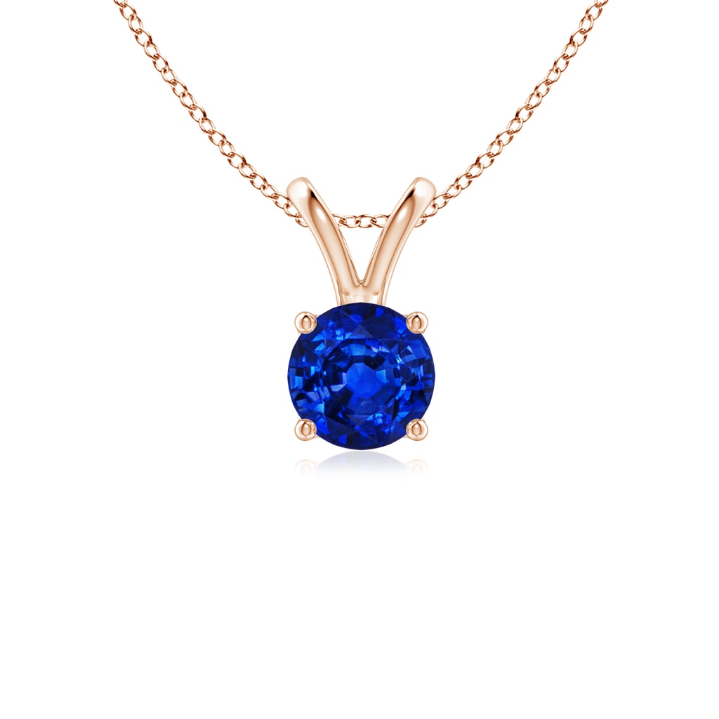 5mm AAAA V-Bale Round Blue Sapphire Solitaire Pendant in Rose Gold