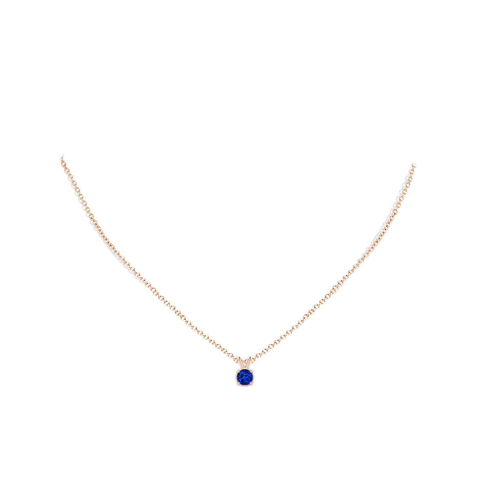 5mm AAAA V-Bale Round Blue Sapphire Solitaire Pendant in Rose Gold pen