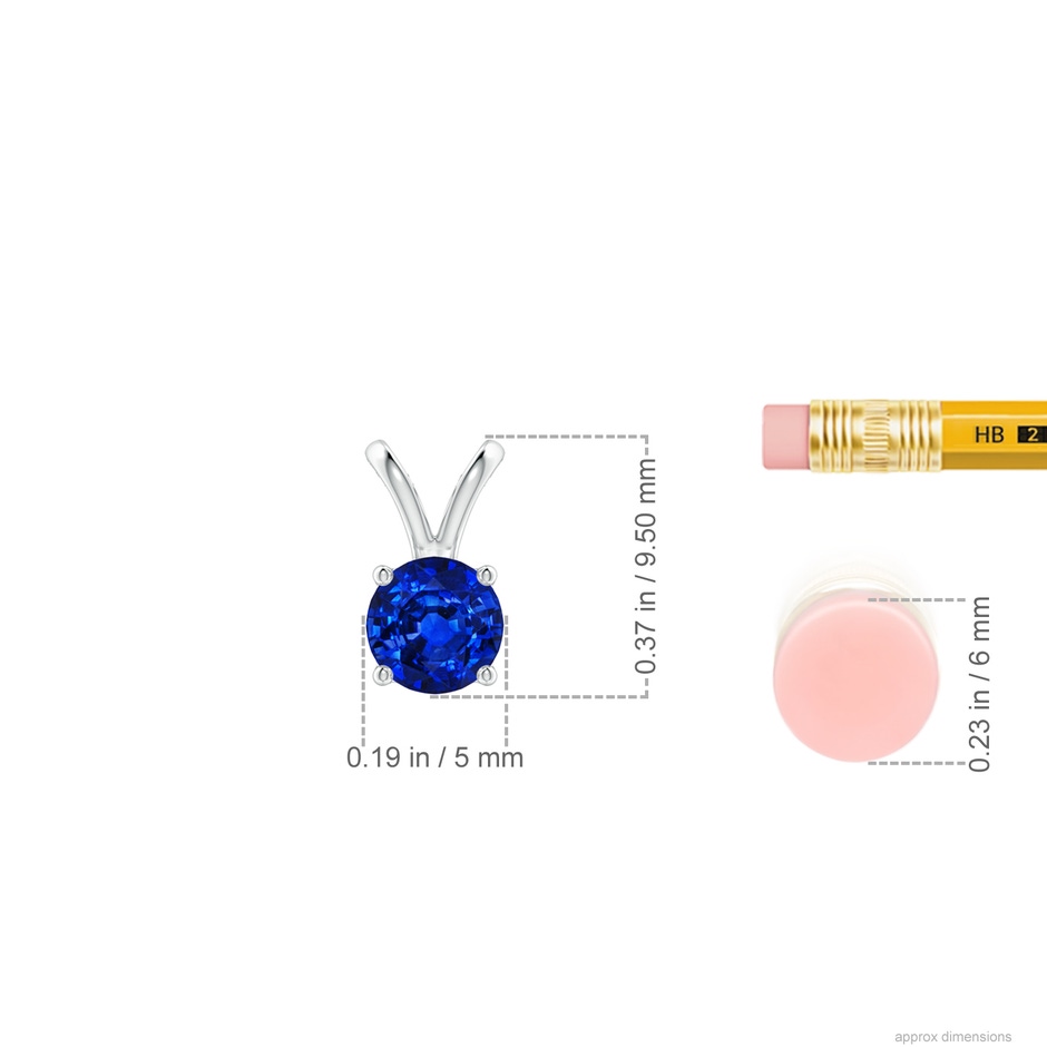 5mm AAAA V-Bale Round Blue Sapphire Solitaire Pendant in White Gold ruler