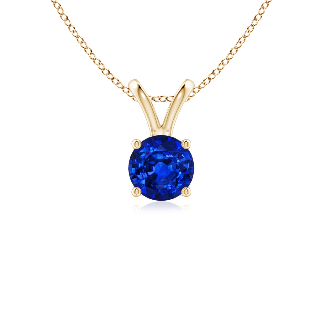 5mm AAAA V-Bale Round Blue Sapphire Solitaire Pendant in Yellow Gold