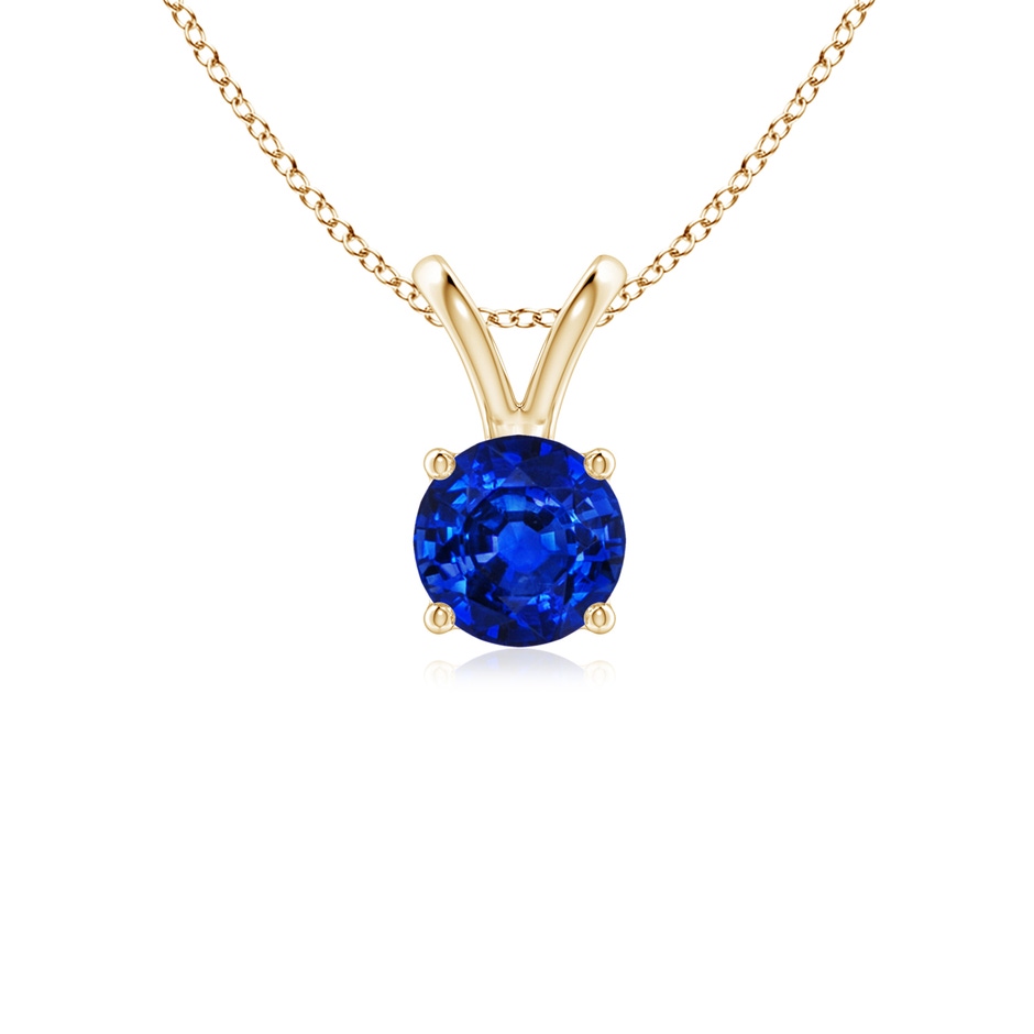 5mm AAAA V-Bale Round Blue Sapphire Solitaire Pendant in Yellow Gold 