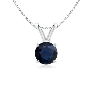 6mm A V-Bale Round Blue Sapphire Solitaire Pendant in White Gold